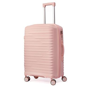 Imagem de Mala De Viajem 23Kg Média Polipropileno 8 Rodas Giro 360º Resistente Cadeado Integrado Zíper Antifurto Para Despachar Tamanho M Rígida Leve (ROSA CLARO, médio)