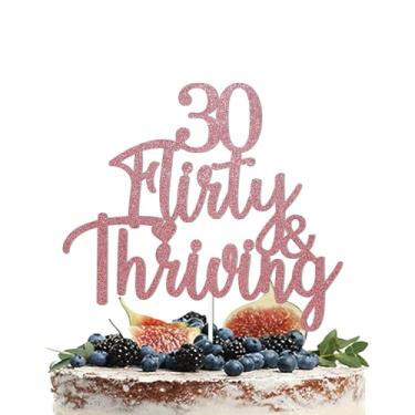 Imagem de Topo de bolo 30 Flirty & Thriving - Decorações de bolo de 30 anos, Cheers to 30 anos, Happy 30th Birthday/Anniversary Party Decoration Rode Gold Glitter