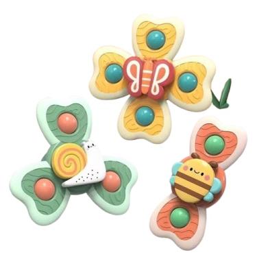 Imagem de Brinquedo Giratório para Bebê, Kit com 3 Brinquedos de Banho, Spinner Borboleta Colorido