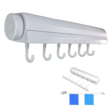 Imagem de Varal Retratil Automatico de Parede 5 Cordas Extensivel Ajustavel 6 Ganchos Secador de Roupa Casa Apartamento Lavanderia Multiuso Orgnizaçao