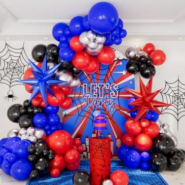 Imagem de CboDeco Spider Balloon Garland Arch Kit, 146PCS Red and Blue Balloons with Exploding Star Foil Balloons, Spider Theme Birthday Decorations for Boys, Party Decorations