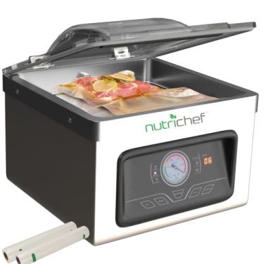 Imagem de NutriChef PKVS70STS Sistema de preservação automático de selagem a vácuo elétrico de câmara com força de vedação ajustável e sacos de vedação de poliamida ecológicos para preservação de alimentos