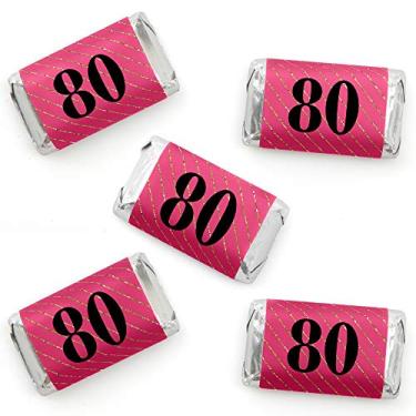 Imagem de Big Dot of Happiness Chic 80th Birthday - Pink, Black and Gold - Mini Candy Bar Wrapper Stickers - Birthday Party Small Favors - 40 Count