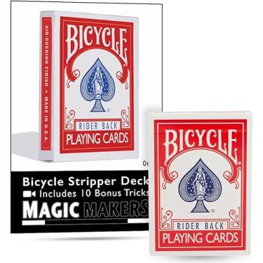 Imagem de Magic Makers Bicycle Stripper Deck with 10 Bonus Tricks in Red - Tapered Magic Trick Deck