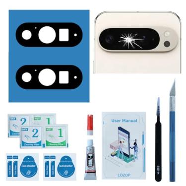 Imagem de LOZOP 2 conjuntos de reposição de vidro de lente de câmera traseira com adesivo pré-instalado, compatível com Google Pixel 9 Pro XL com ferramentas de reparo e manual do usuário