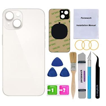Imagem de Perzework Substituição de vidro traseiro OEM para iPhone 14 6,1 polegadas com kit de ferramentas de reparo e adesivo pré-instalado (Starlight White)