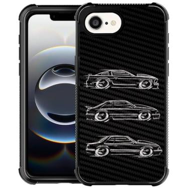 Imagem de CARLOCA Capa compatível com iPhone 16e, design para meninas, à prova de choque, antiarranhões, capa traseira de policarbonato rígido, padrão moderno, preto, branco, vetor, arte de design de carro