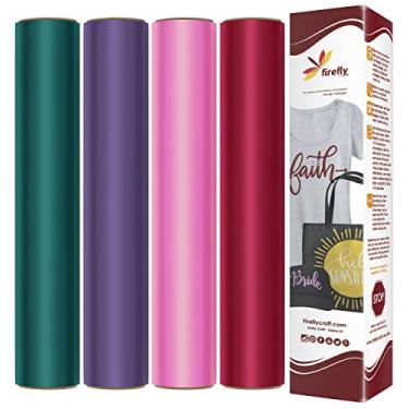 Imagem de Conjunto de vinil Firefly Craft Heat Transfer | Conjunto de vinil HTV | Vinil de ferro para Cricut e silhueta | Pacote – Incluindo HTV mais vendido – 30,48 cm x 50,8 cm cada, Teal, Pink, Deep Pink, Purple, 4 sheets, 4