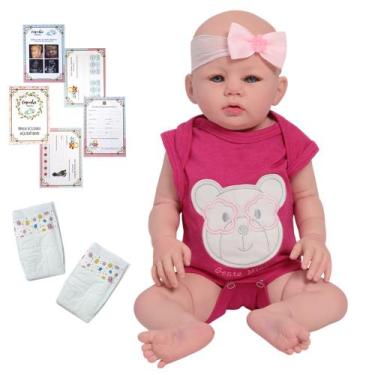 Imagem de Bebe Reborn Boneca 48cm Silicone Roupinha Urso Fofinha - Cegonha Rebor