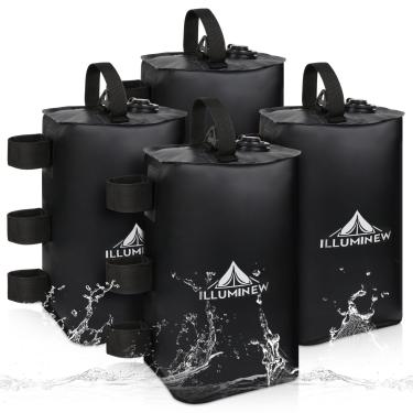 Imagem de ILLUMINEW Pacote com 4 sacos de peso de água, 39,9 kg, conjunto de 4 pesos de perna para gazebo, dossel pop-up, cobertura, barraca (preto 10L)