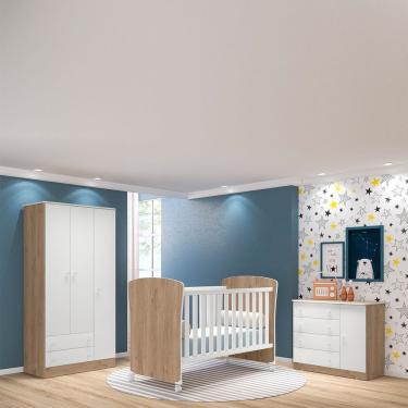 Imagem de Kit Berço Mini Cama Guarda Roupa Infantil 3 Portas 2 Gavetas