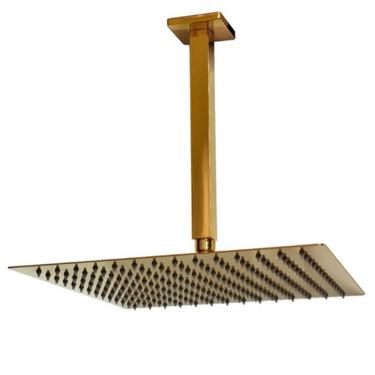 Imagem de Ducha Chuveiro Teto Inox Dourado 20x20 Slim Quadrado Suporte Banho Piscina Banheiro Are...