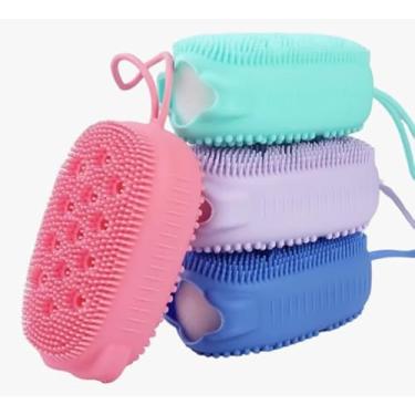 Imagem de Bucha Esponja De Banho Massageadora Porta Sabonete Espuma Feito De Silicone Cores Sortidas