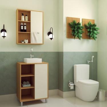 Imagem de Gabinete De Banheiro 60cm Julia Com Balcão 1 Porta Correr E Espelheira Com Cuba Branca Mel-arenas