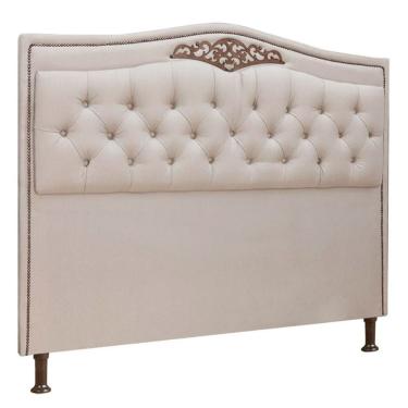 Imagem de Cabeceira Estofada Holanda Casal Cama Box Com Pés Madeira de Eucalipto Linho Inox Speciale Home