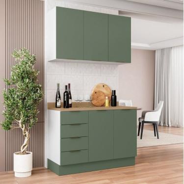 Imagem de Cozinha Modulada 2 Peças Com Tampo 1 Aéreo 3 Portas E 1 Balcão Pia Ipanema Verde