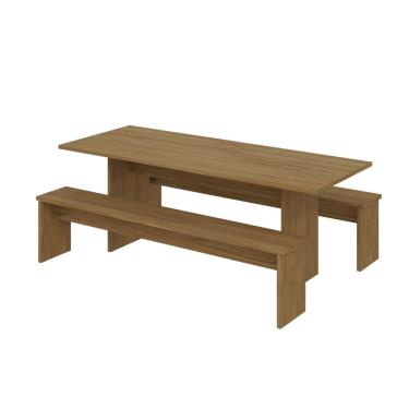 Imagem de Mesa De Jantar 200x80x74cm 2,5cm Com 2 Banco Essence Vermont Oak