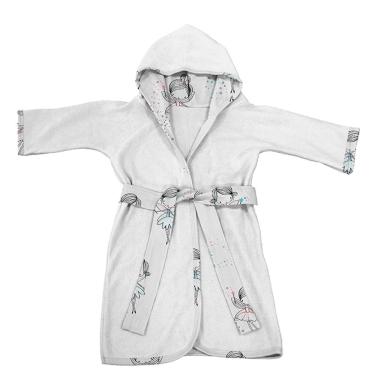 Imagem de Roupão Infantil Tecebem Com Capuz Malha Carlota Plush Atoalhado Branco