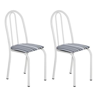 Imagem de Kit 2 Cadeiras De Cozinha Califórnia Estampado Preto Listrado Pés De Ferro Branco - Pallazio