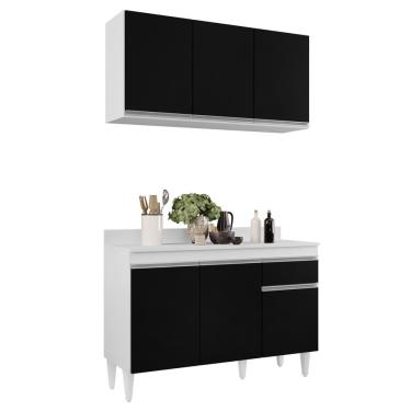 Imagem de Armário Aéreo Virgínia E Balcão Para Pia Com Tampo 120cm Arizona Branco-preto - Lumil