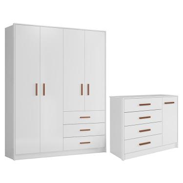 Imagem de Jogo De Quarto Infantil Pérola Guarda Roupa E Cômoda Branco - Peternella Móveis Branco