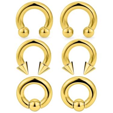 Imagem de Ocptiy Anel de septo de ouro 4G, joias, brincos de medida, kit de alongamento de peso, calibre 4, grande, grande, anel de nariz de septo, argola de aço inoxidável cirúrgico para septo, piercing cônico