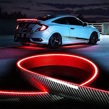Imagem de Goodream Spoiler de carro com iluminação, spoiler de teto traseiro externo universal, divisor de asa traseira, acessórios de fibra de carbono, luzes de tira de LED para dirigir, freio, seta, corrida, aviso, luz de acabamento (1,3 m)