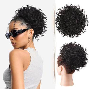 Imagem de Sidaila Coque Bagunçado, Aplique De Cabelo Cacheado Para Mulheres, Rabo Cavalo Com Cordão, Coques Soltos E Ondulados, Extensão Curta, Desgrenhado, Falso, Preto - Marrom