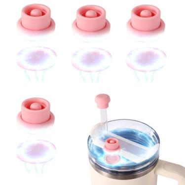 Imagem de 4 tampas magnéticas de palha, tampas de palha para Stanley Tumbler Cover Cap serve para todos os acessórios de copo de 0,60-0,4 polegadas para caminhadas, escaladas atividades ao ar livre (rosa)