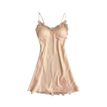 Imagem de Camisola Sexy de Seda Halter Feminina - Pijamas de Cetim para Primaver