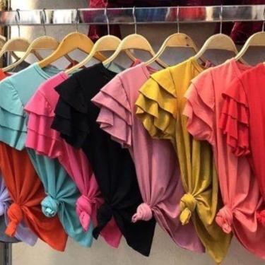 Imagem de Blusa feminina viscolaycra três marias manga curta babado - Filó Modas