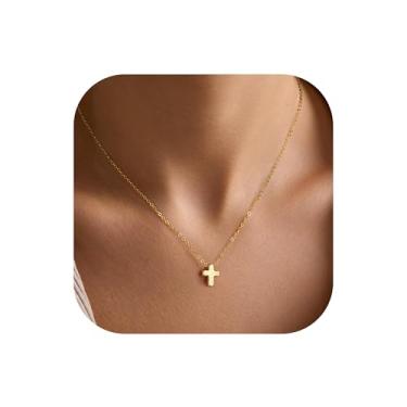 Imagem de Turandoss Colar de cruz de ouro para mulheres – Colar de cruz banhado a ouro 14K delicado em camadas com contas de infinito CZ Medalha de Santa Maria Colares para mulheres, joias modernas de fé