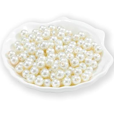 Imagem de Guoxin 200 peças de contas de pérolas de vidro falsas pérolas falsas espaçador redondo contas soltas com buracos minúsculo brilho acetinado enchimento de vaso de decoração feito à mão para fabricação de joias DIY suprimentos de artesanato (4 mm, creme)