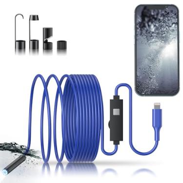 Imagem de Câmera de inspeção – Câmera de endoscópio com luz, 1920p HD Bore Scope Boroscópio com 8 luzes, à prova d'água, cabo semirrígido de 16,4 m para inspeção de tubos, endoscópio industrial para telefones