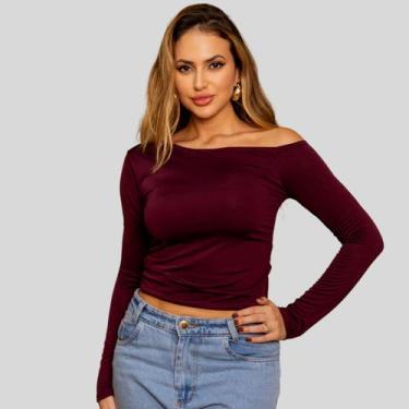Imagem de Blusa Feminina Ombro Caído Assimétrico Moda Casual Estilosa - Mayara M