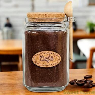 Imagem de Pote para Café de Vidro com Colher Madeira Tampa Rolha Cortiça Capacid