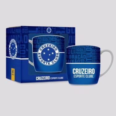 Imagem de Caneca Cruzeiro Porcelana Branca e Azul - Brasfoot, Único