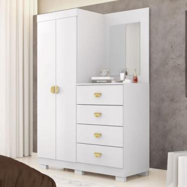 Imagem de Cômoda Roupeiro Cristal c/ Espelho 4 Gavetas 2 Portas Branco - Vila Ri