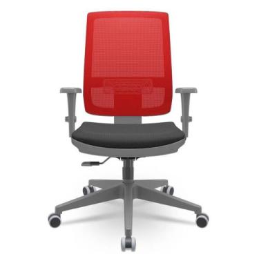 Imagem de Cadeira Brizza Diretor Grafite Tela Vermelha Assento Aero Preto Base R