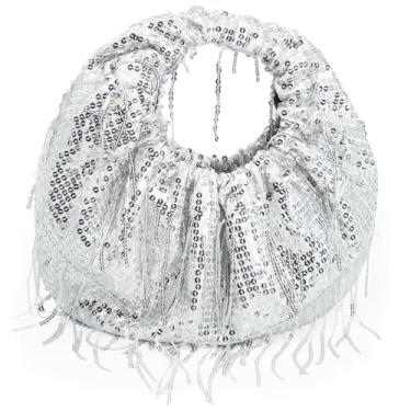 Imagem de QTKJ Bolsa para noite, bolsa de lantejoulas com tasseled, sacola para ocasiões importantes, trabalho, viagens