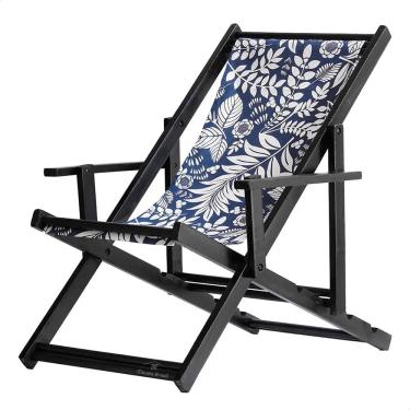 Imagem de Espreguiçadeira Preguiçosa Dobrável Envernizada Black em Madeira Maciça Tecido