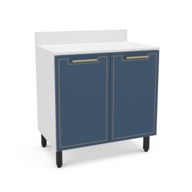 Imagem de Balcão 2 Portas Amara Politorno Moveis, Branco com Azul