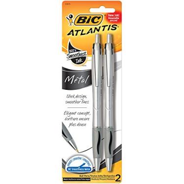 Imagem de BIC Caneta esferográfica média de metal Atlantis (1,2 mm), pacote com 2, preta (VCGMTP21), a embalagem pode variar