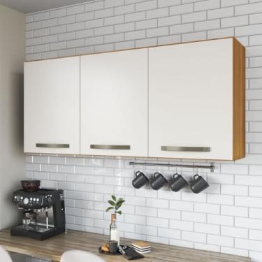 Imagem de Armário Aéreo 1,20m 3 Portas Com Divisória, Cozinha, Multiuso Suspenso (Freijó Off-White)