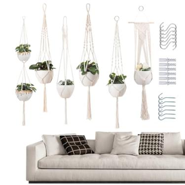 Imagem de Suporte Para Plantas Em | 6 Suportes de Flores para Teto | Suporte para Plantas Pendurado Boêmio para Sala de Estar Varanda Janela Externa Jardim