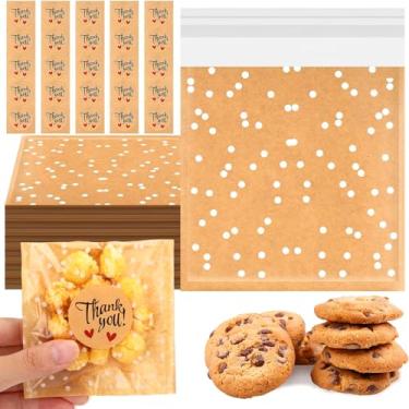 Imagem de Fuyoooo 50 sacos autoadesivos para biscoitos, sacos de guloseimas de bolinhas de celofane pequenos de plástico com adesivos de agradecimento para presente de festa, pastelaria, biscoitos, doces (10 x