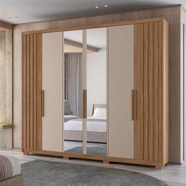 Imagem de Guarda Roupa Casal Ambiente Araguaia 6 Portas Carvalho Fendi Com Espel