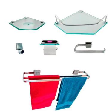 Imagem de Kit Para Banheiro Luxo Premium Alumínio  Sextavado Vidro Incolor - Lan