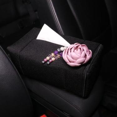 Imagem de Capa de caixa de lenços de papel de carro de renda, caixa de lenços de artigos para interiores de carro, decoração automotiva universal, fácil de carregar, adaptada para mulheres ou meninas (9)