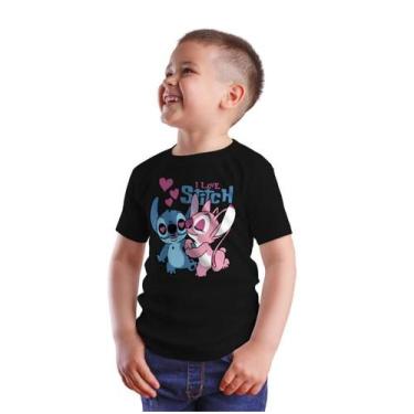 Imagem de Camiseta Stitch Casal Namorados Infantil - Glev Conceito, M, Preto